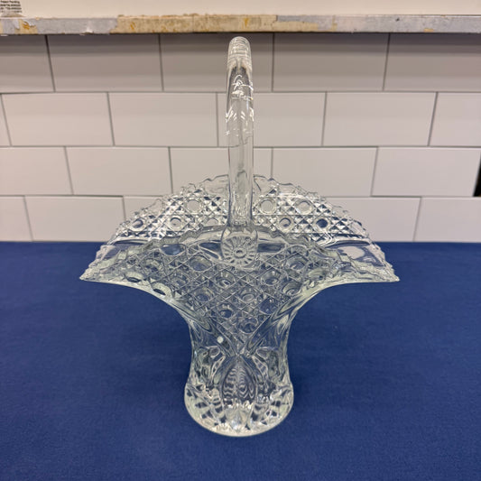 Vintage L.E. Smith Daisy & Button Glass Basket 1980s