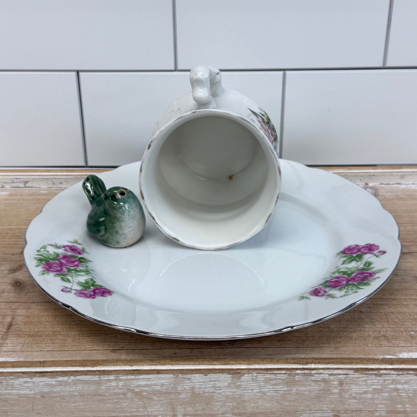Handmade Porcelain Teacup Bird Display Plate