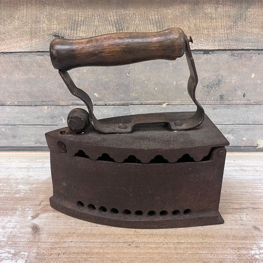 Cast Iron Sad Iron with Press Ball Latch & Wooden Handle