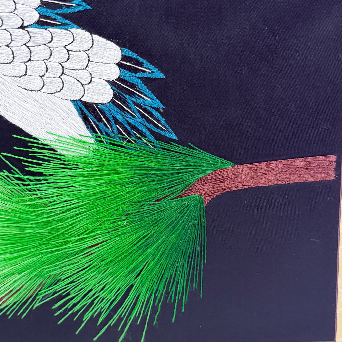 Crane Bird Embroidery Pine Tree Asian Style Textile Wall Art
