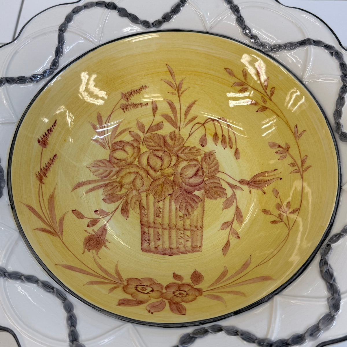 The Mane Lion Hand Painted Floral Pedestal Serving Bowl