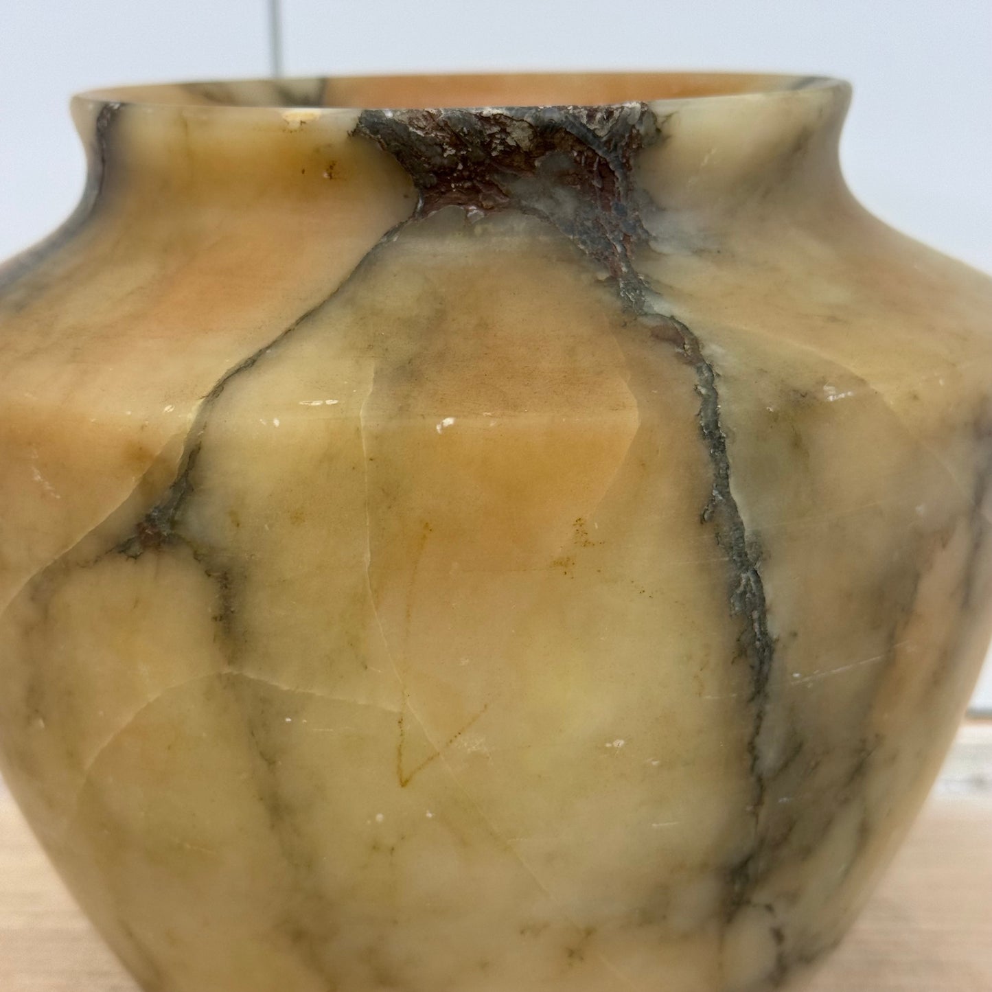 Natural Alabaster Stone Vase Hand Carved Decorative Vessel Vintage
