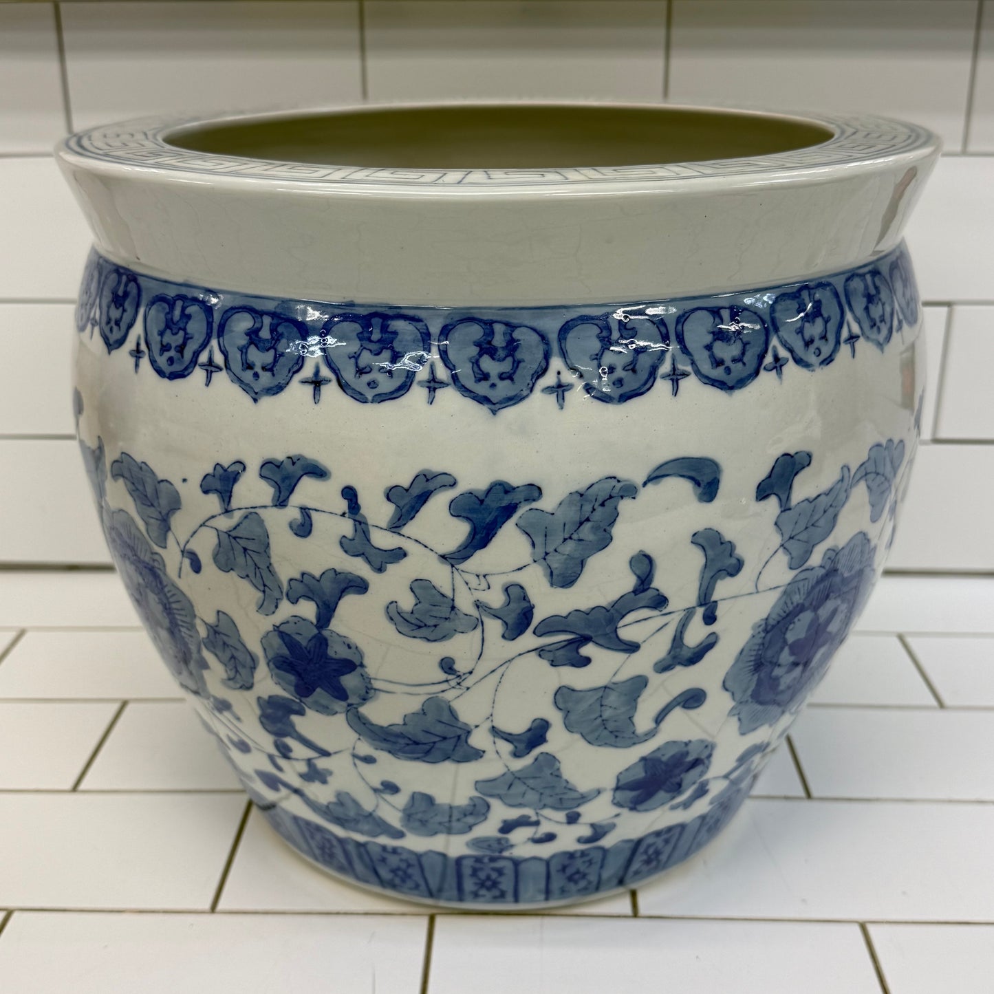 Chinoiserie Blue White Ceramic Planter Cachepot Floral Pot
