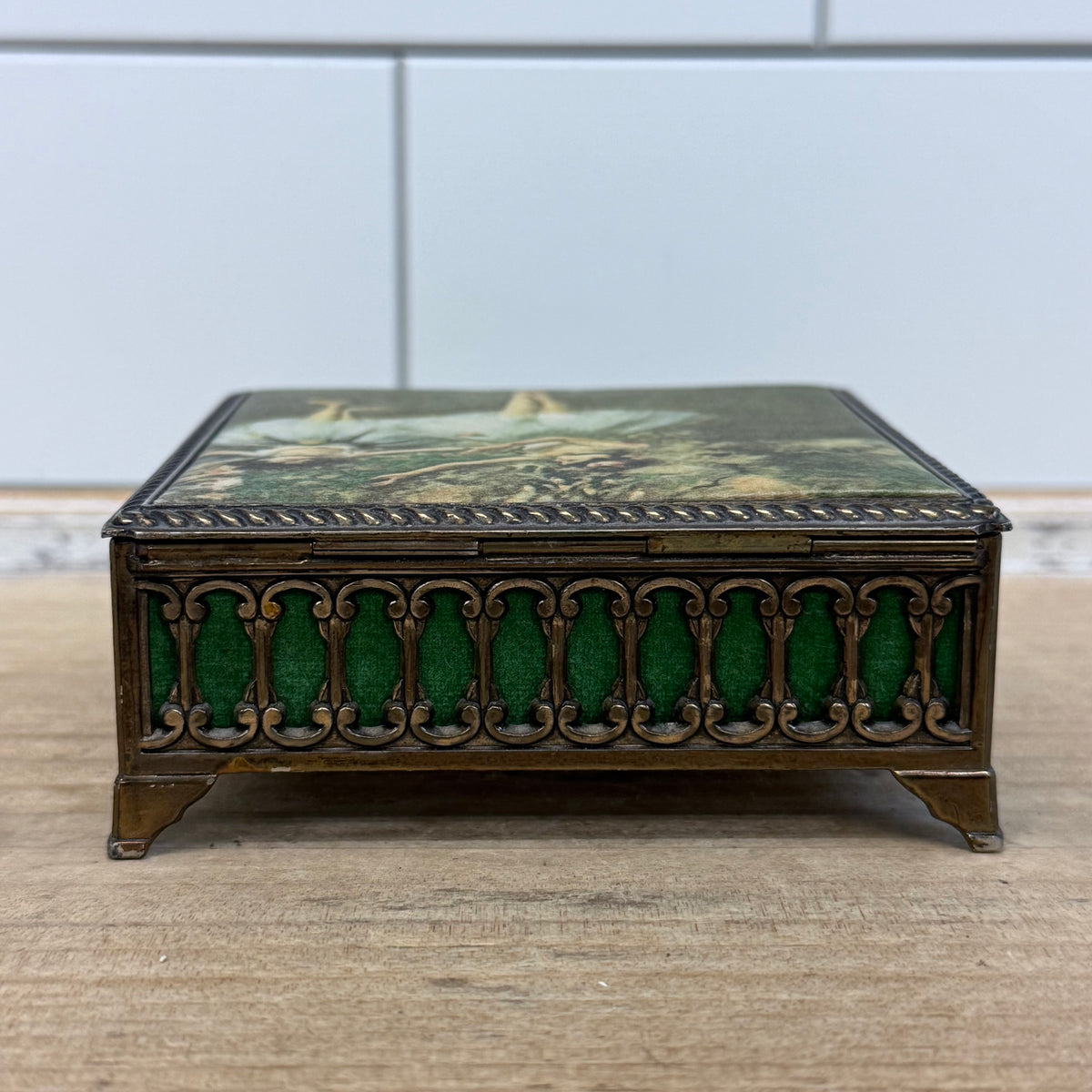 Vintage Degas Ballerina Jewelry Box Green Velvet Lined