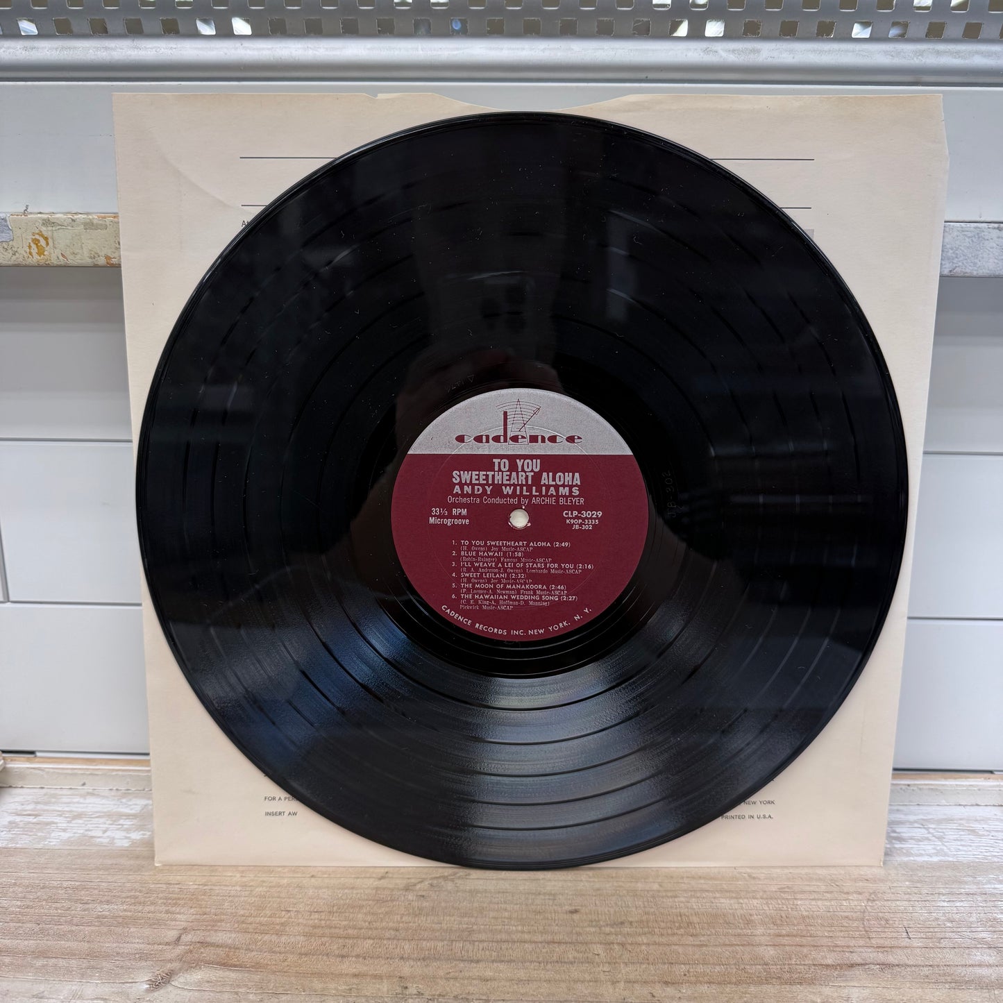 Andy Williams To You Sweetheart, Aloha Vinyl Record, 1959