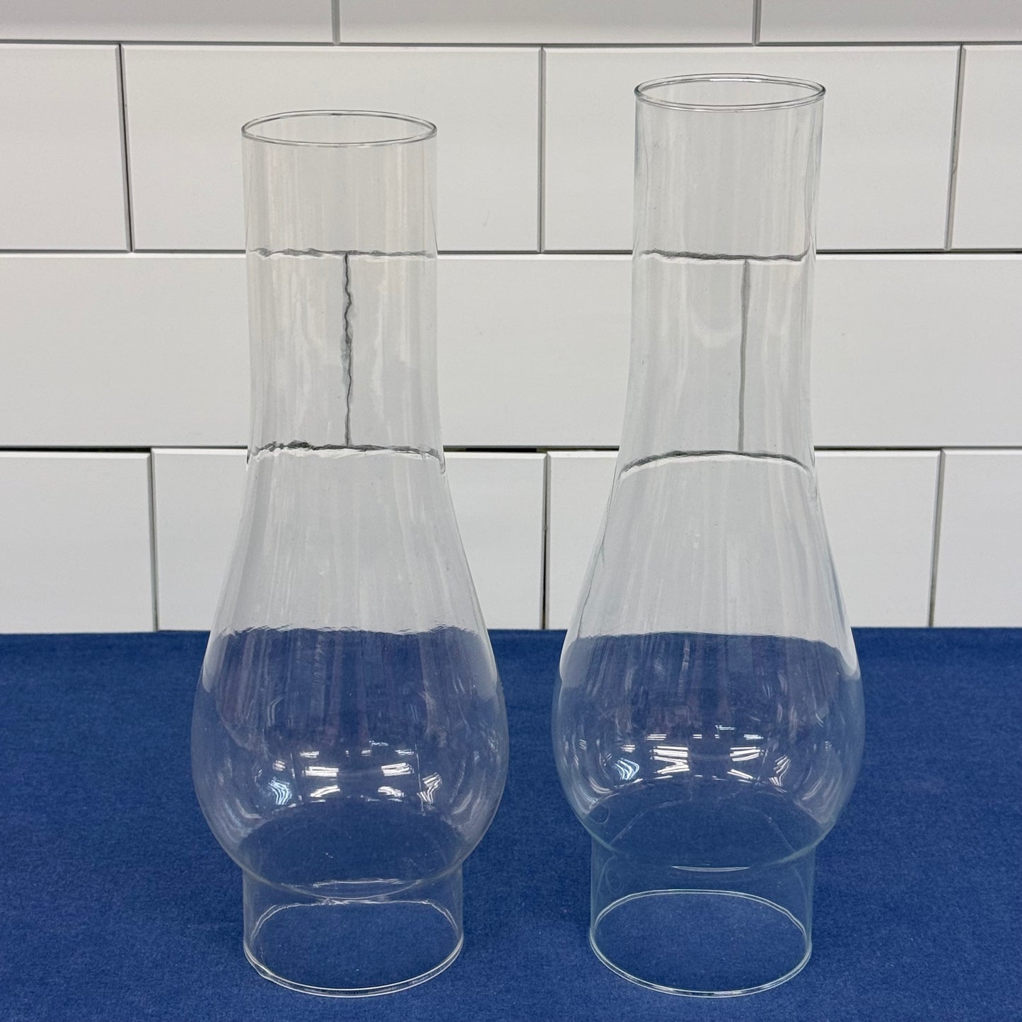 Electrified Glass Oil Finger Lamps with Chimneys Shades Set of 2