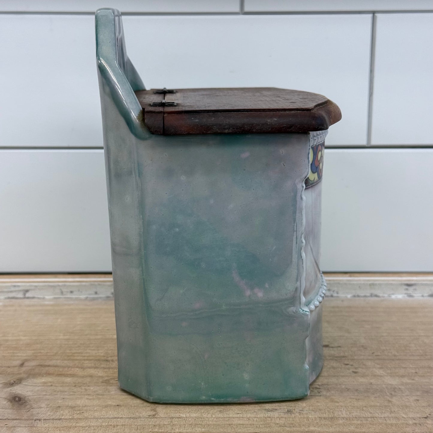 Wall Mounted Porcelain Lusterware Salt Box with Lid