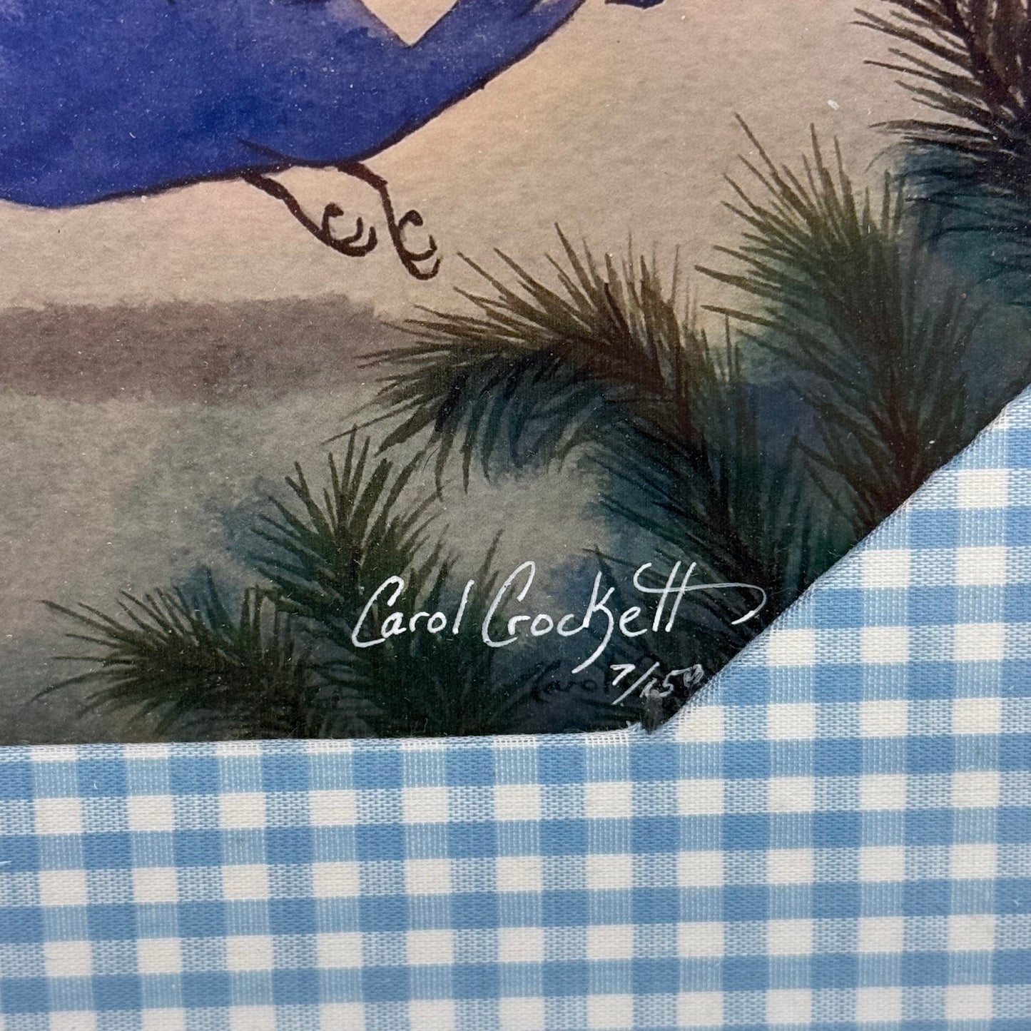 Carol Crockett Signed Art Print Blue Bird Farmhouse Decor 1990s