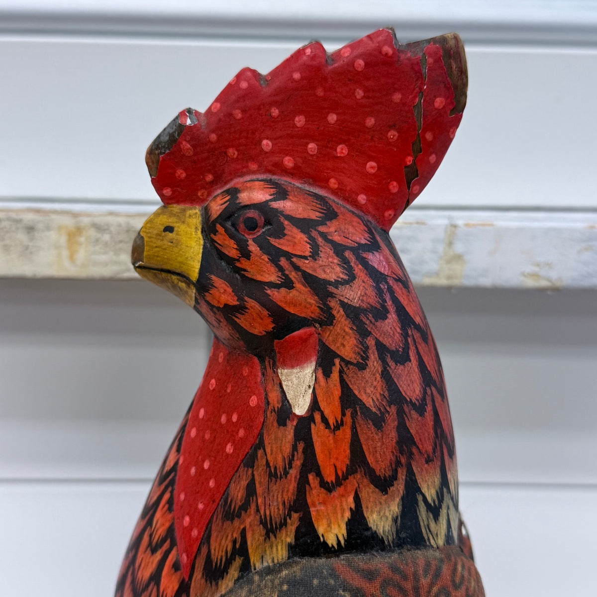 Hand Painted Wood Rooster Folk Art Sculpture