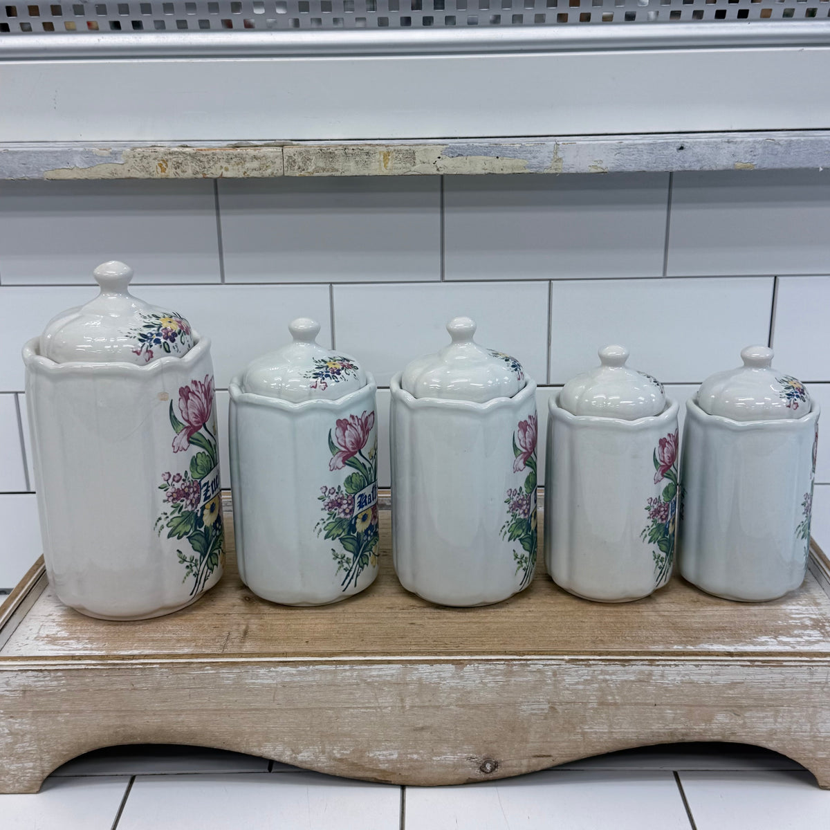T. Delft's Bleau Floral Ceramic Kitchen Canisters Set of 5