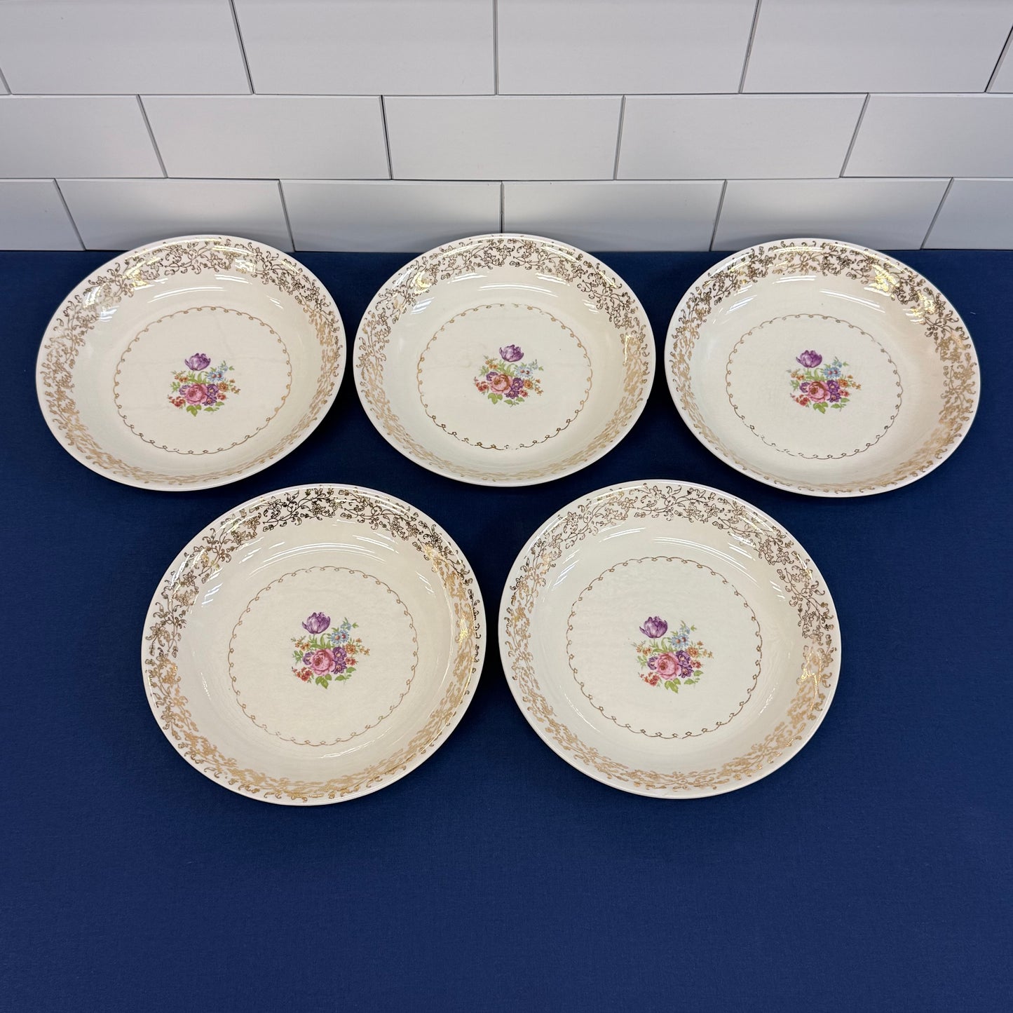 Stetson Soup Bowls Set 22K Gold Floral China