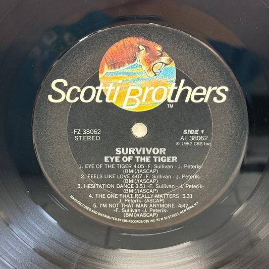 Survivor Eye of the Tiger Vinyl Record 1982 #FZ 38062