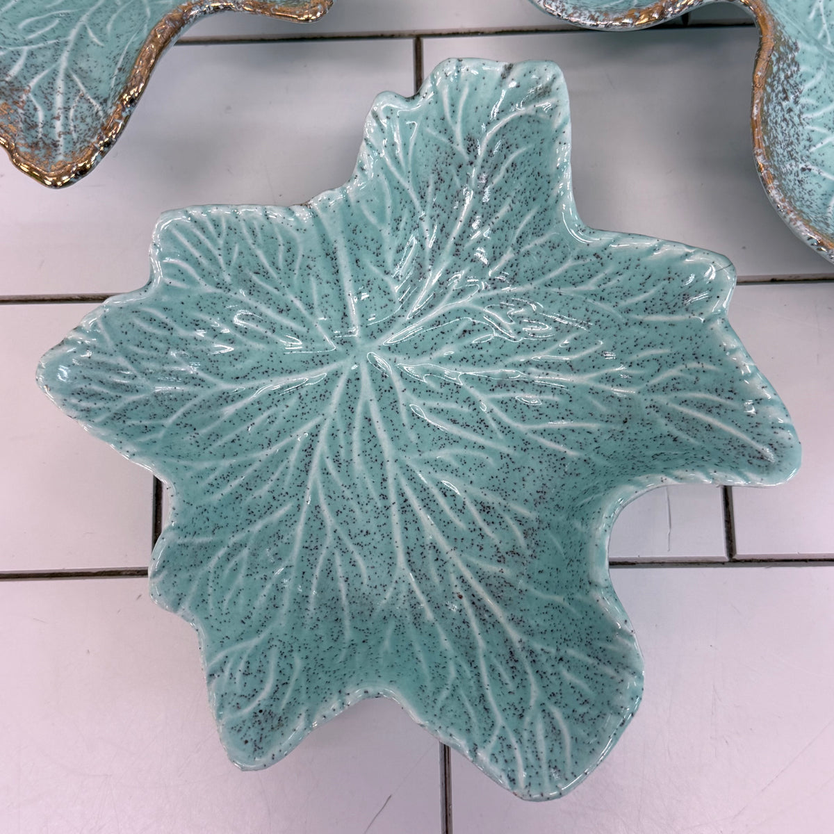 California Originals Turquoise Leaf Bowls Set of 3 Vintage 1960s