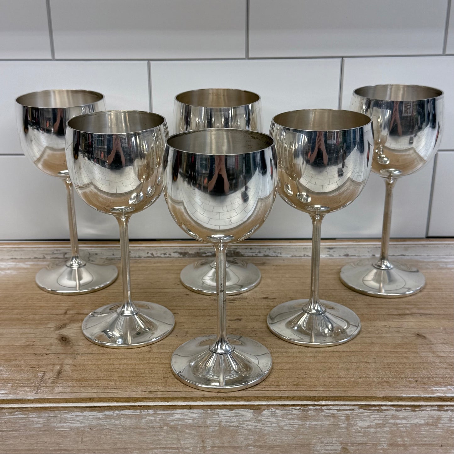 Spanish Silver Plate Wine Goblets Set of 6 Vintage 1960s