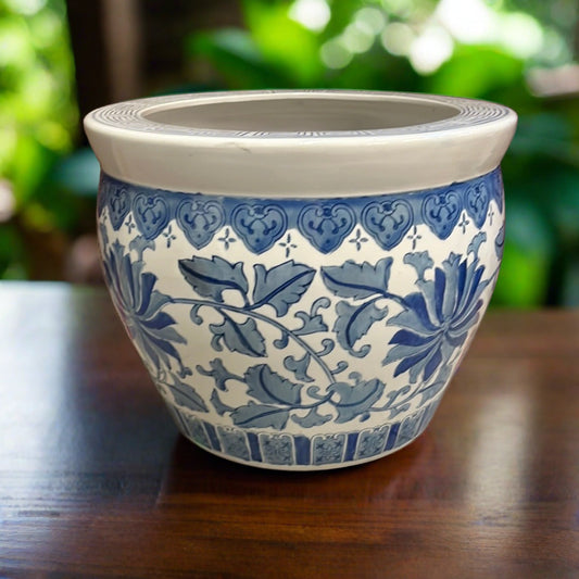 Ceramic Blue and White Chinoiserie Planter Pot
