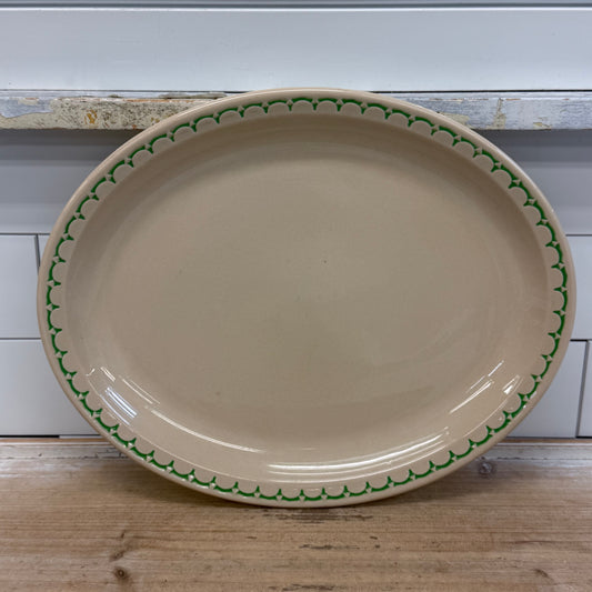 Syracuse China Econo-Rim Green Border Oval Platter 13 inch 1940s