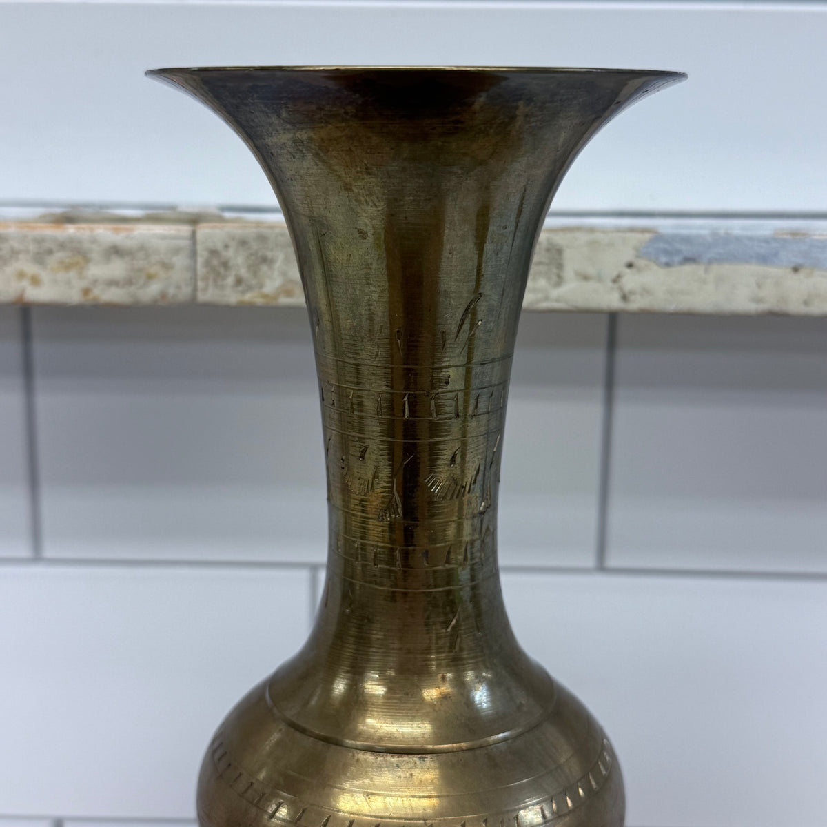 Vintage Indian Engraved Brass Pitcher & Vase Set 1960s–70s