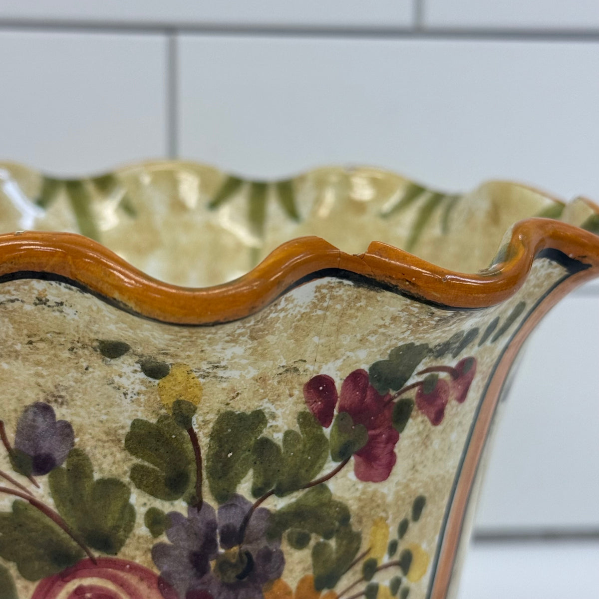 Italian Hand Painted Floral Ceramic Planters Set of 2
