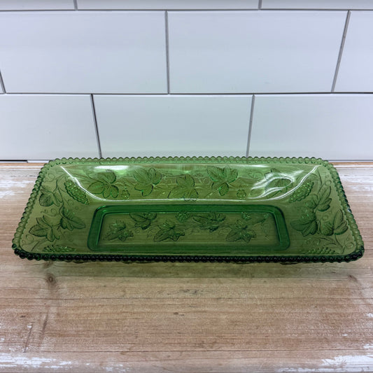 Indiana Glass Fruits Green Relish Dish Grape Vine