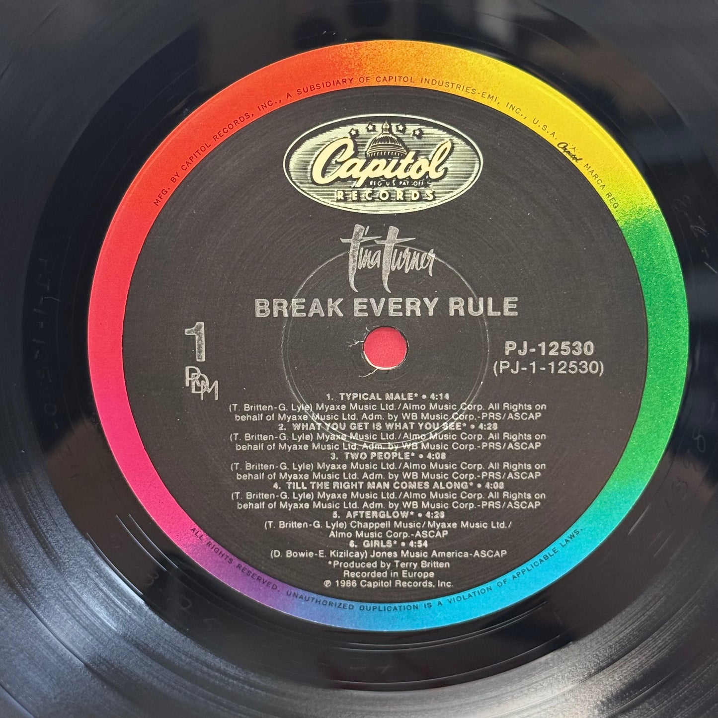 Tina Turner Break Every Rule Vinyl Record LP 1986 #PJ-12530
