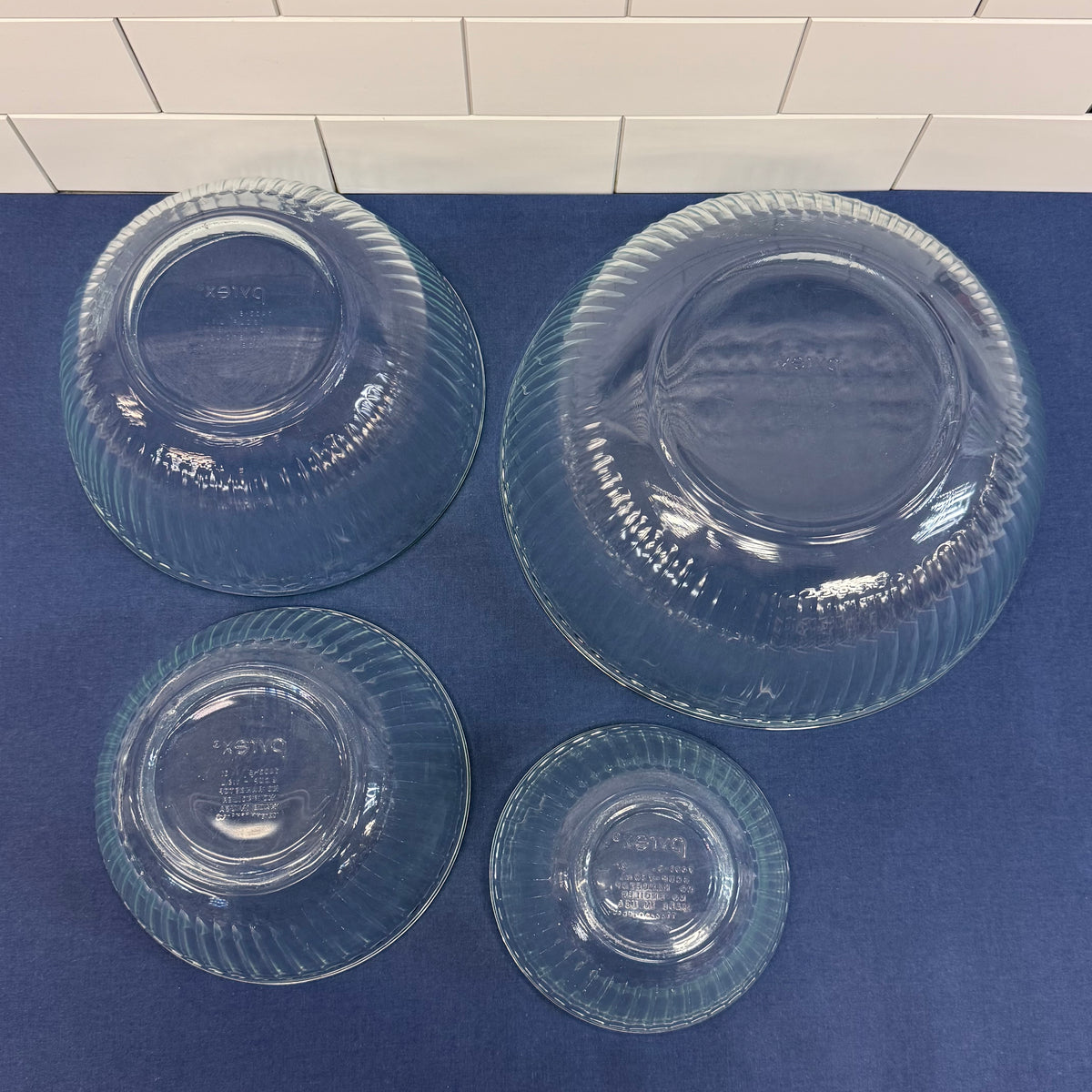 Pyrex Aqua Ribbed Mixing Bowls Set of 4 Vintage 1990s