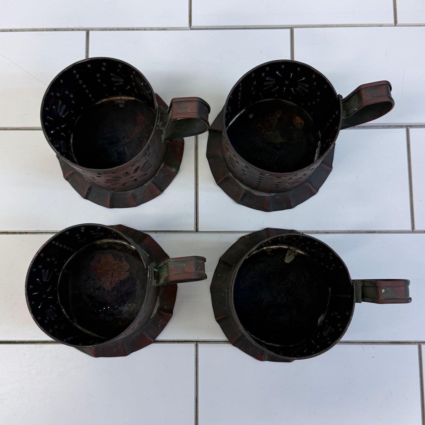 Pfaltzgraff Village Copper Mug Holders & Stoneware Inserts Set