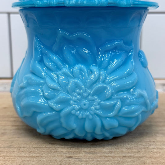 Blue Opal Glass Floral Jar Antique 1880s–1890s