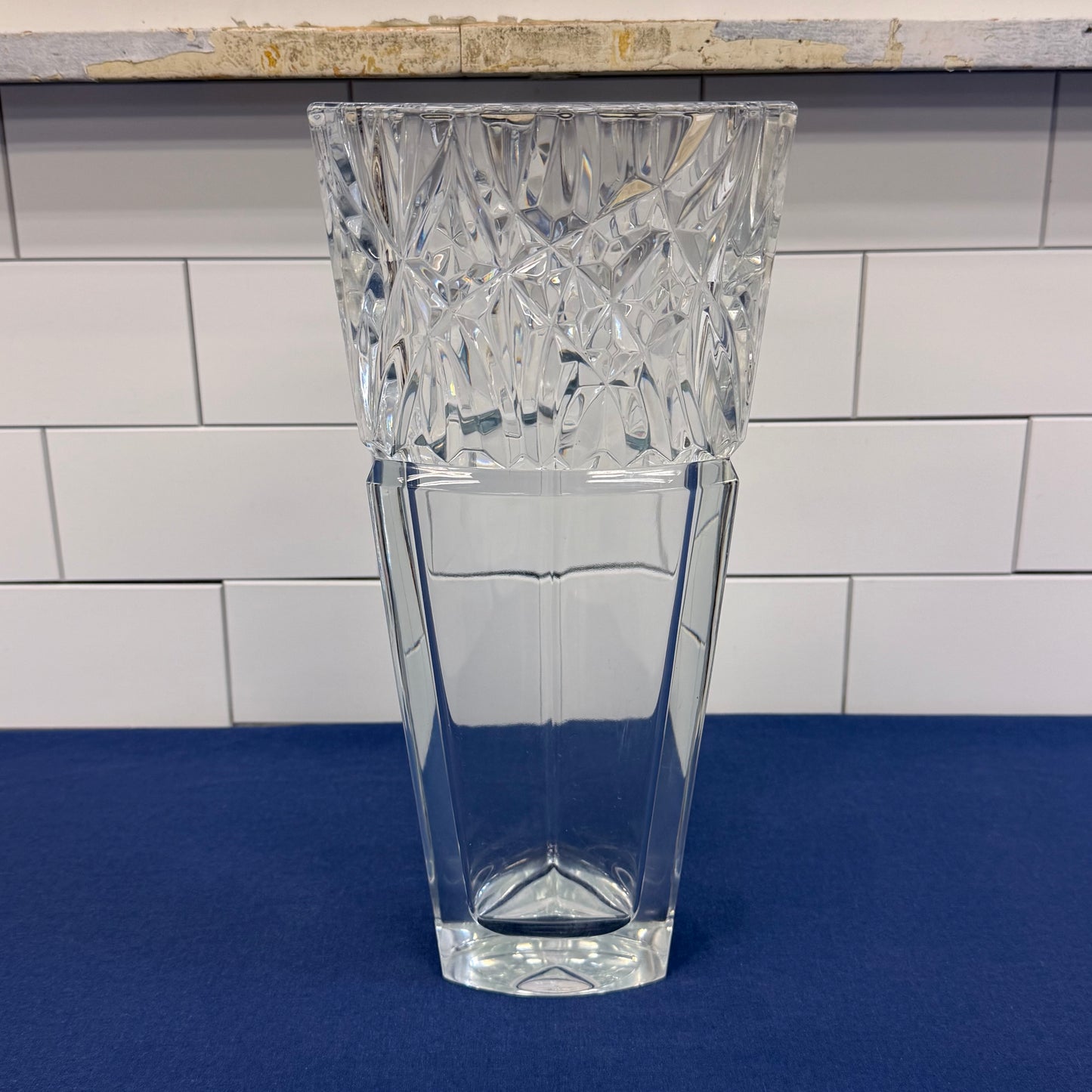 Mikasa Bali Cut Crystal Triangular Vase Modern Geometric Design