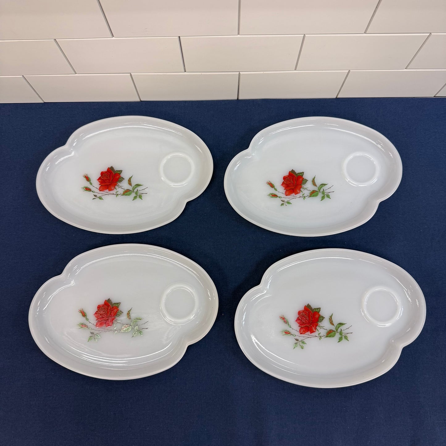 Federal Glass Rosecrest Snack Set in Box, Set of 8, Milk Glass