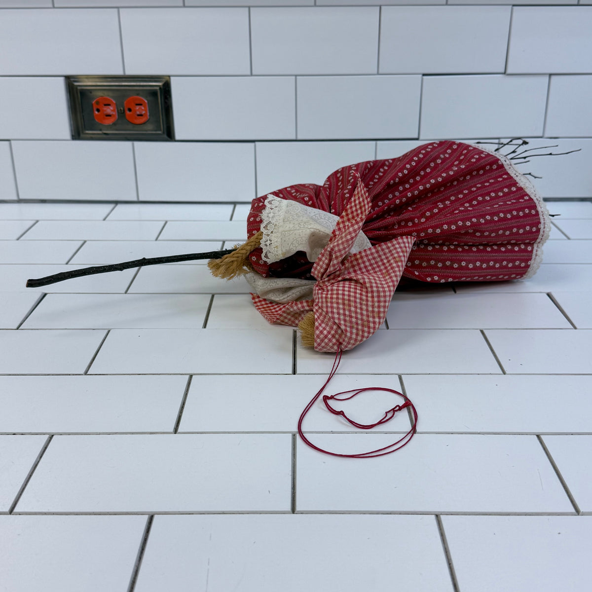 Flying Pig Witch on Broom Folk Art Halloween Decor