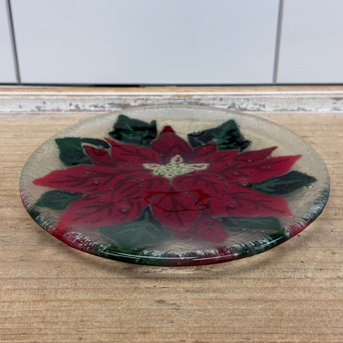 Peggy Karr Poinsettia Fused Glass Christmas Plate