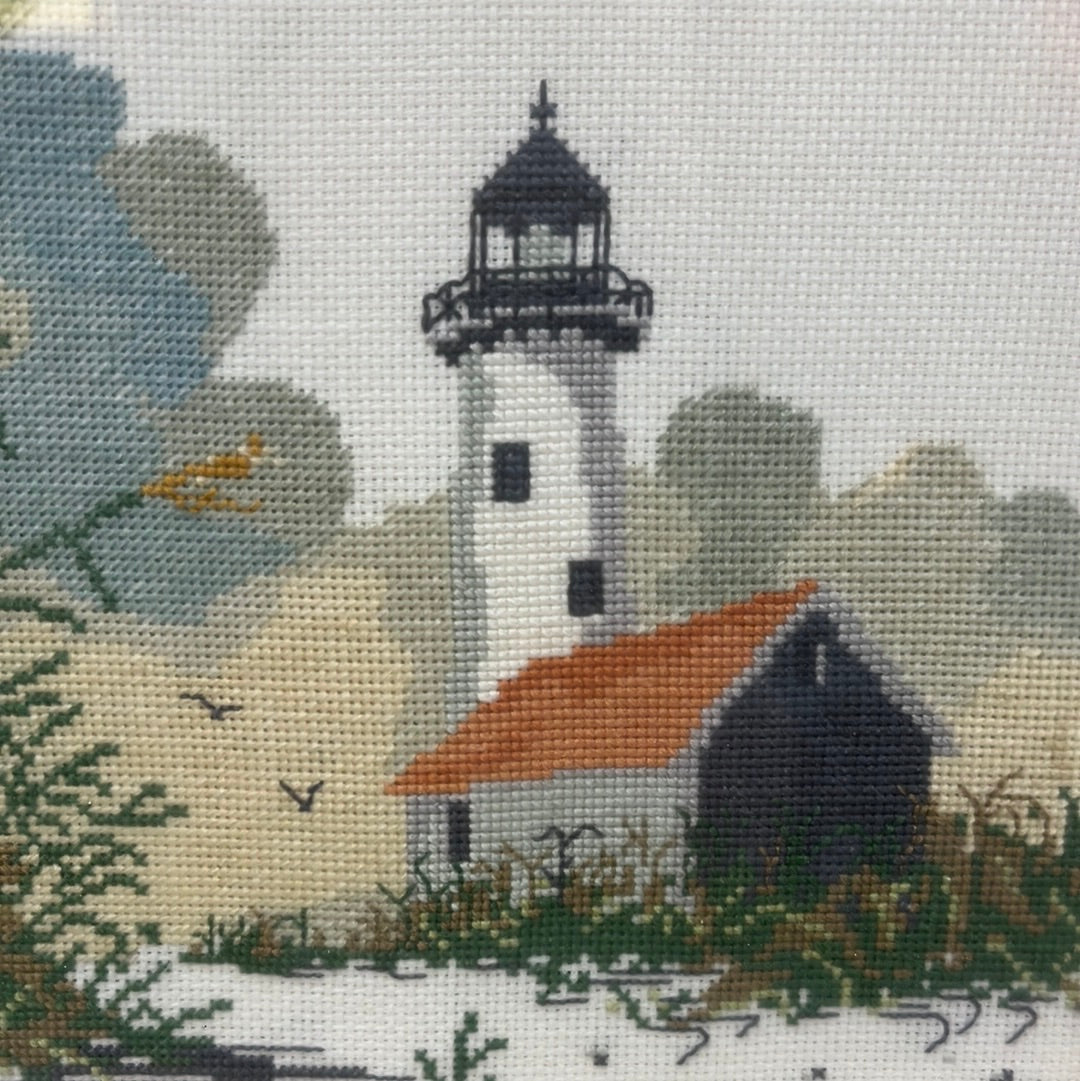 Handmade Lighthouse Landscape Cross Stitch, Framed