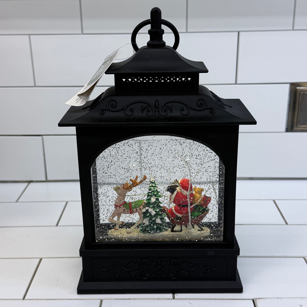 RAZ Imports Santa Reindeer Lighted Snow Globe Lantern Christmas
