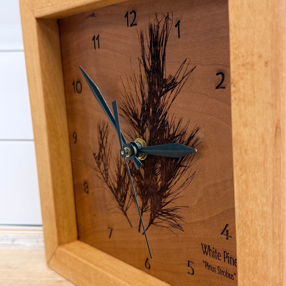 Sabbath-Day Woods White Pine Botanical Wood Box Clock