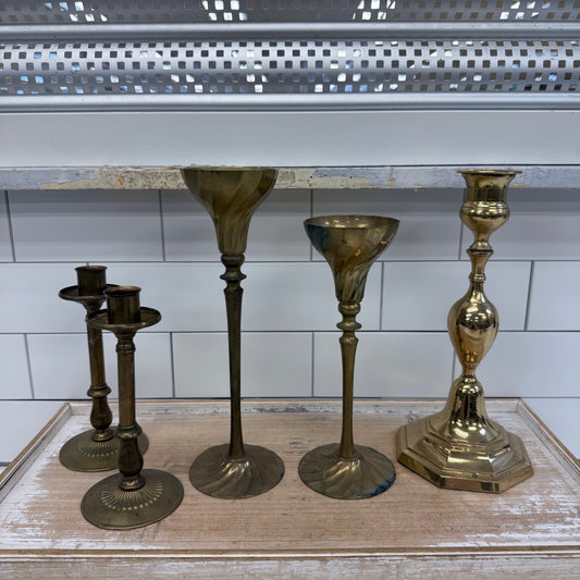 Brass Candlestick Holders Assorted Set of 5 Decor