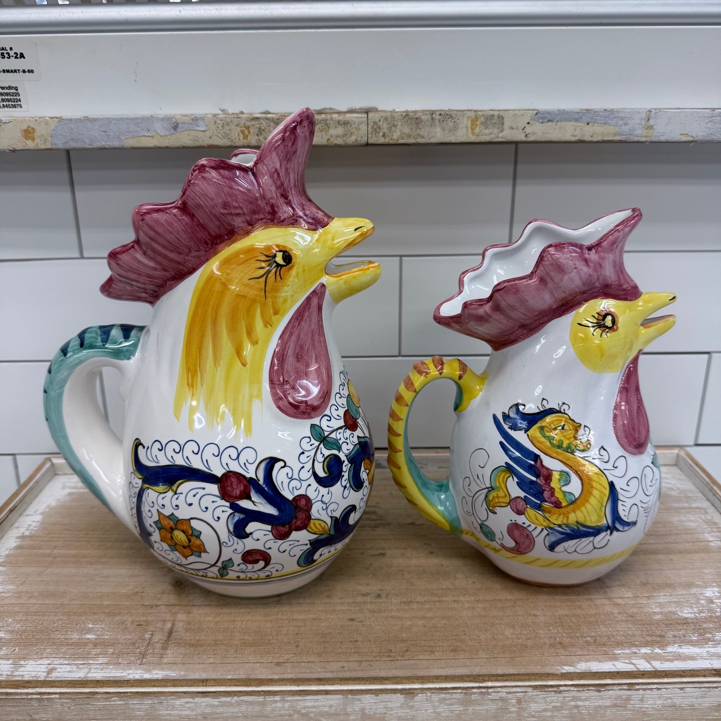 Hand Painted Romanian Rooster Pitchers Set of 2