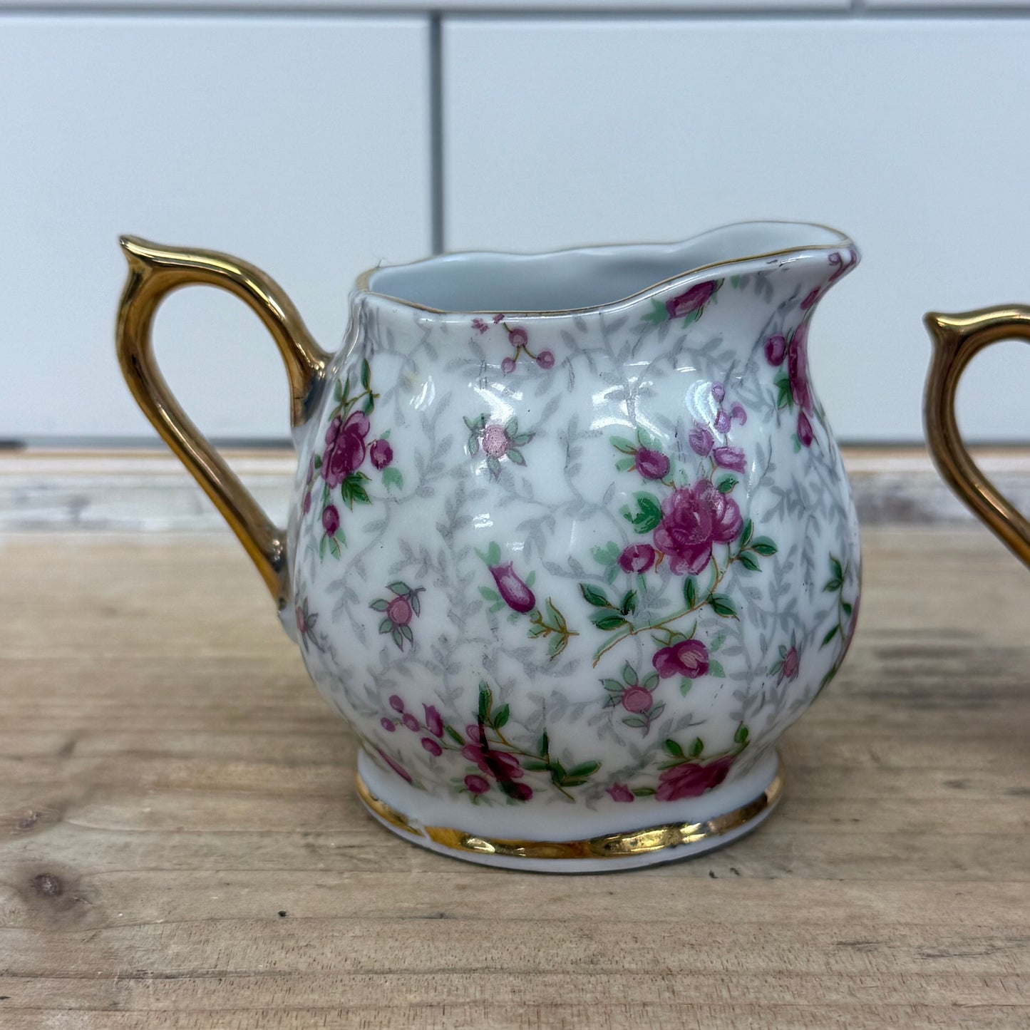 INARCO Rose Chintz Creamer & Sugar Bowl Set 1960s