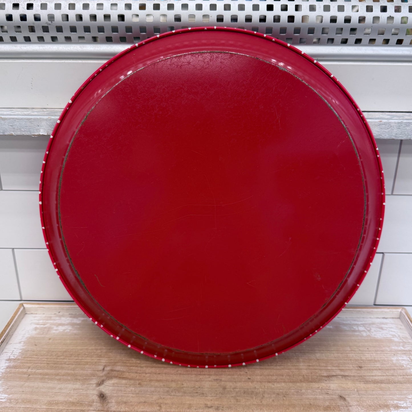 Folk Art Metal Serving Tray with Polka Dot Floral Design