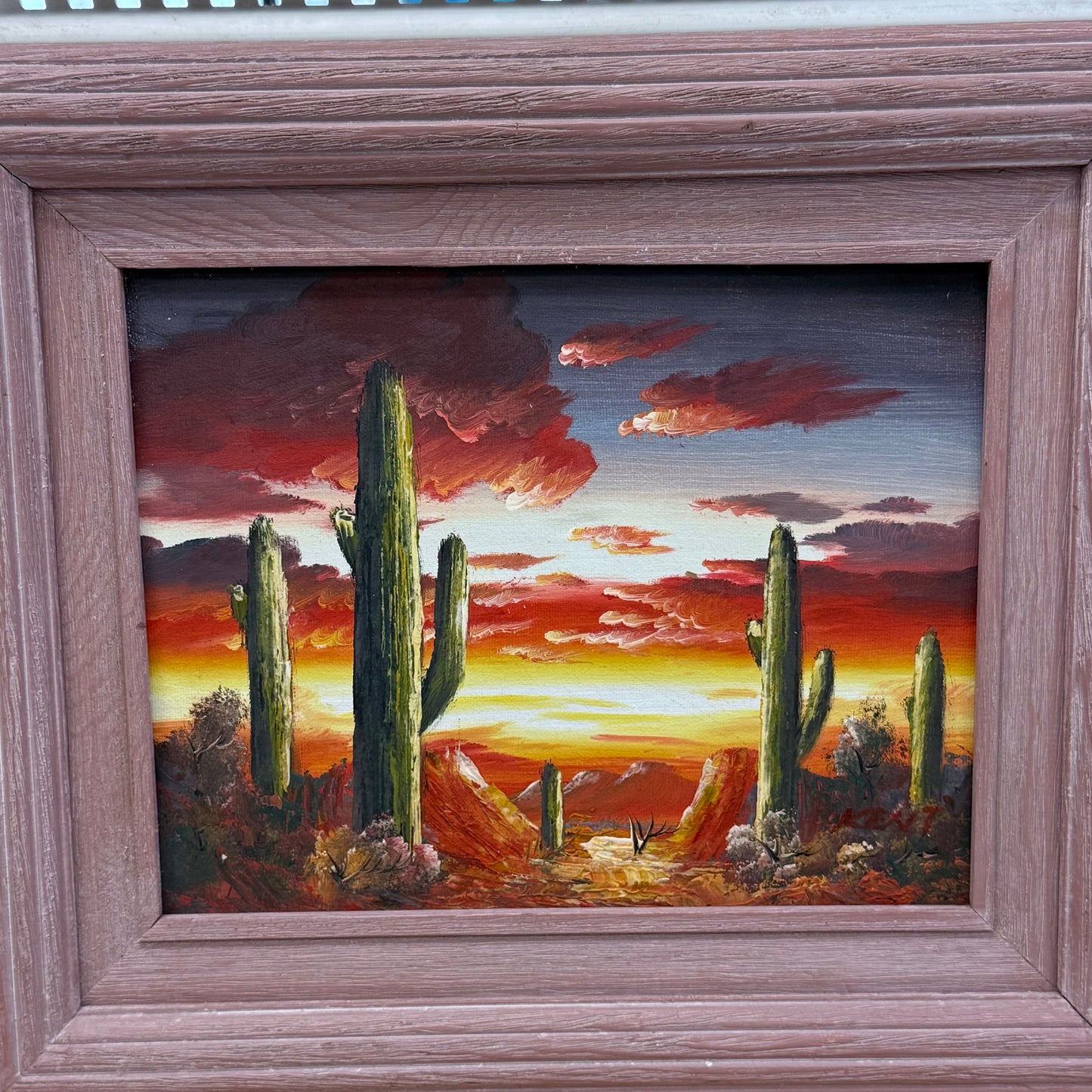 Desert Landscape Framed Original Oil Painting, Signed