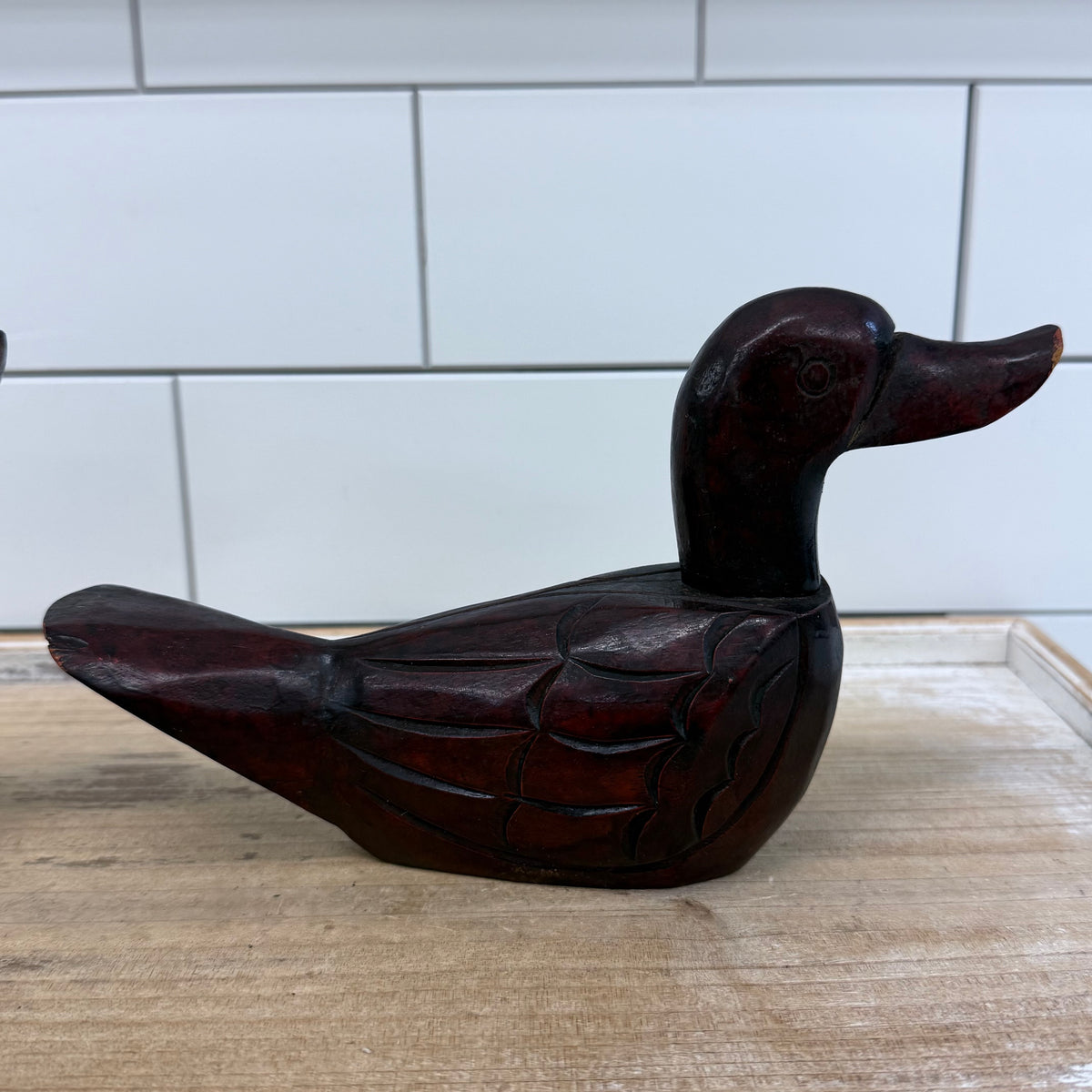 Duck Figurines Pair Hand-Carved Wood - Rustic Lodge Decor