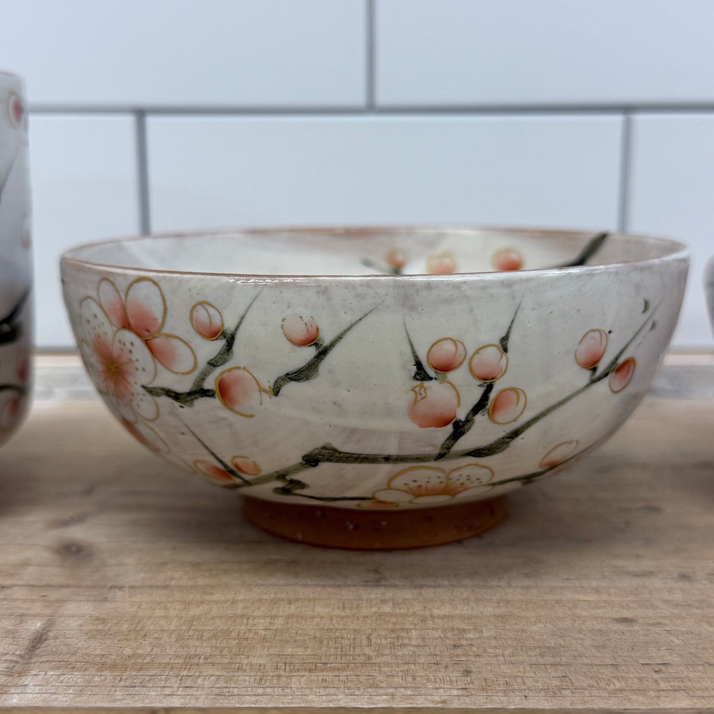 Japanese Kiyomizu-yaki Plum Blossom Bowls & Cups Set of 4