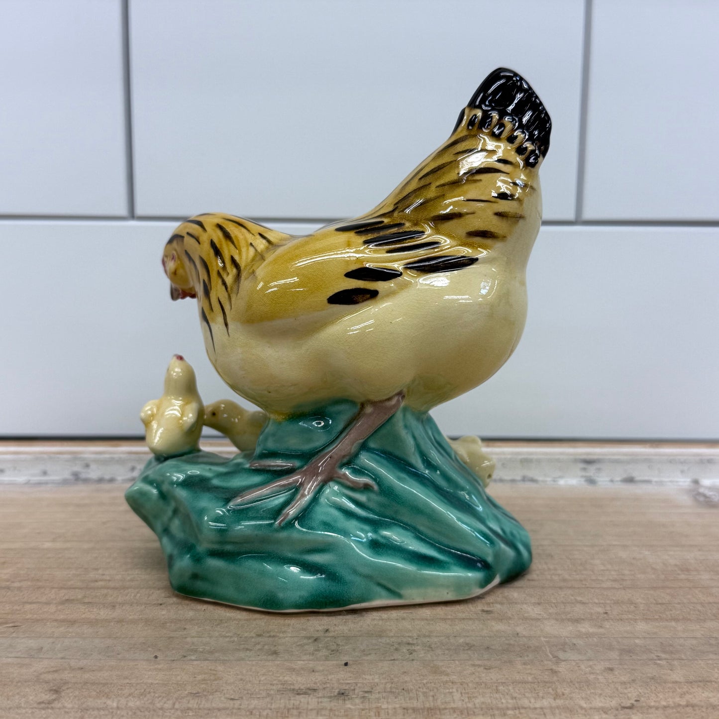 Mother Hen with Chicks Glazed Ceramic Figurine Farmhouse Decor