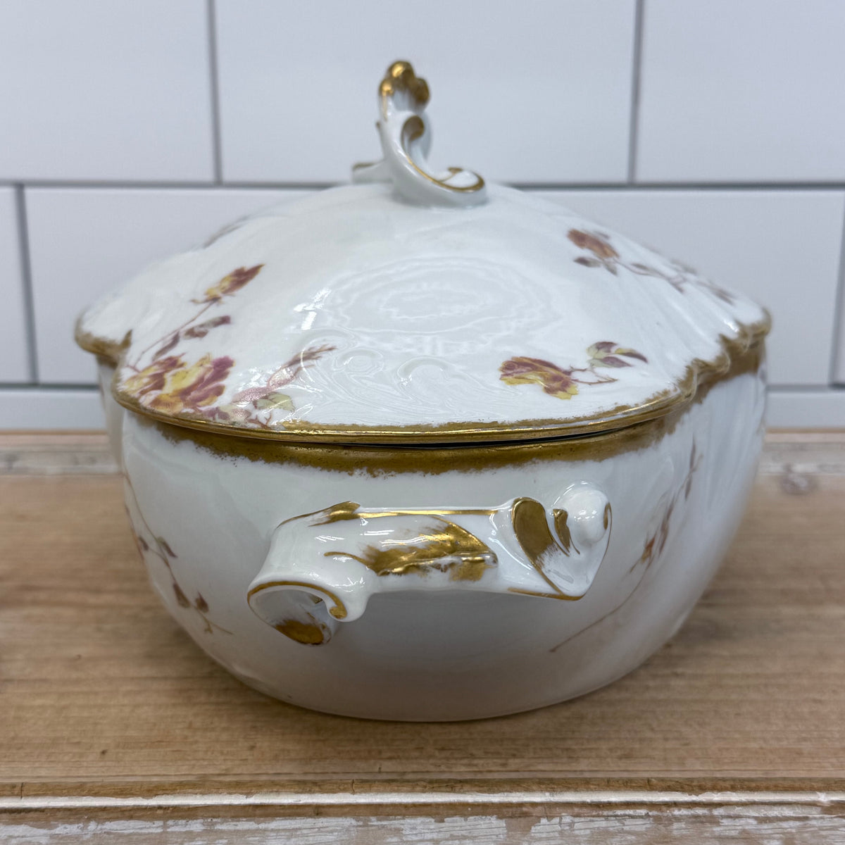 Jean Pouyat Limoges Rose Covered Vegetable Bowl c.1900