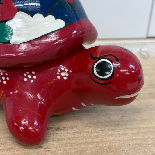 Mexican Folk Art Turtle Ceramic Trinket Box with Lid