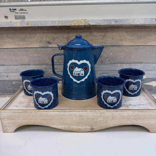 Troqueles y Semaltes Enamelware  Coffee Pot & Mugs, Set of 5