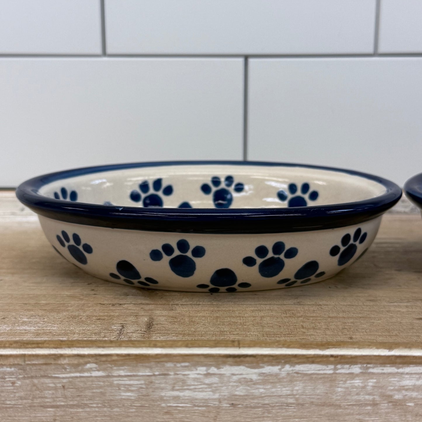 Blue & White Cat Pet Bowls Set of 2 Stoneware