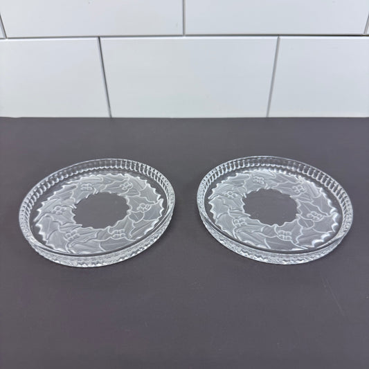 Holly Wreath Cut Crystal Coasters, Set of 2