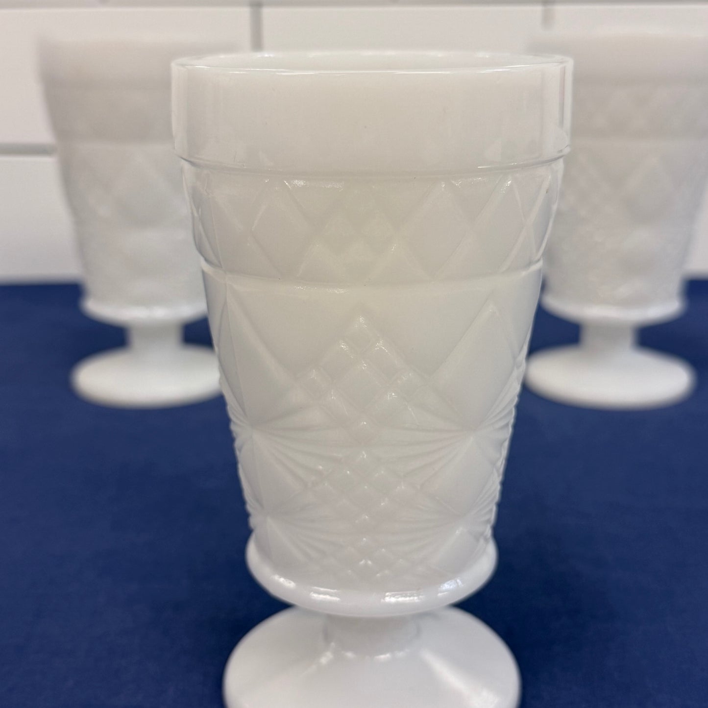 Hazel-Atlas Milk Glass Pedestal Goblets Set of 3 Vintage 1960s