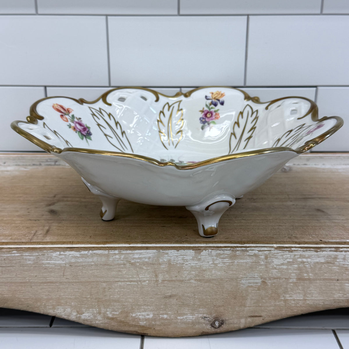 Reichenbach Floral Porcelain Footed Bowl 1970s