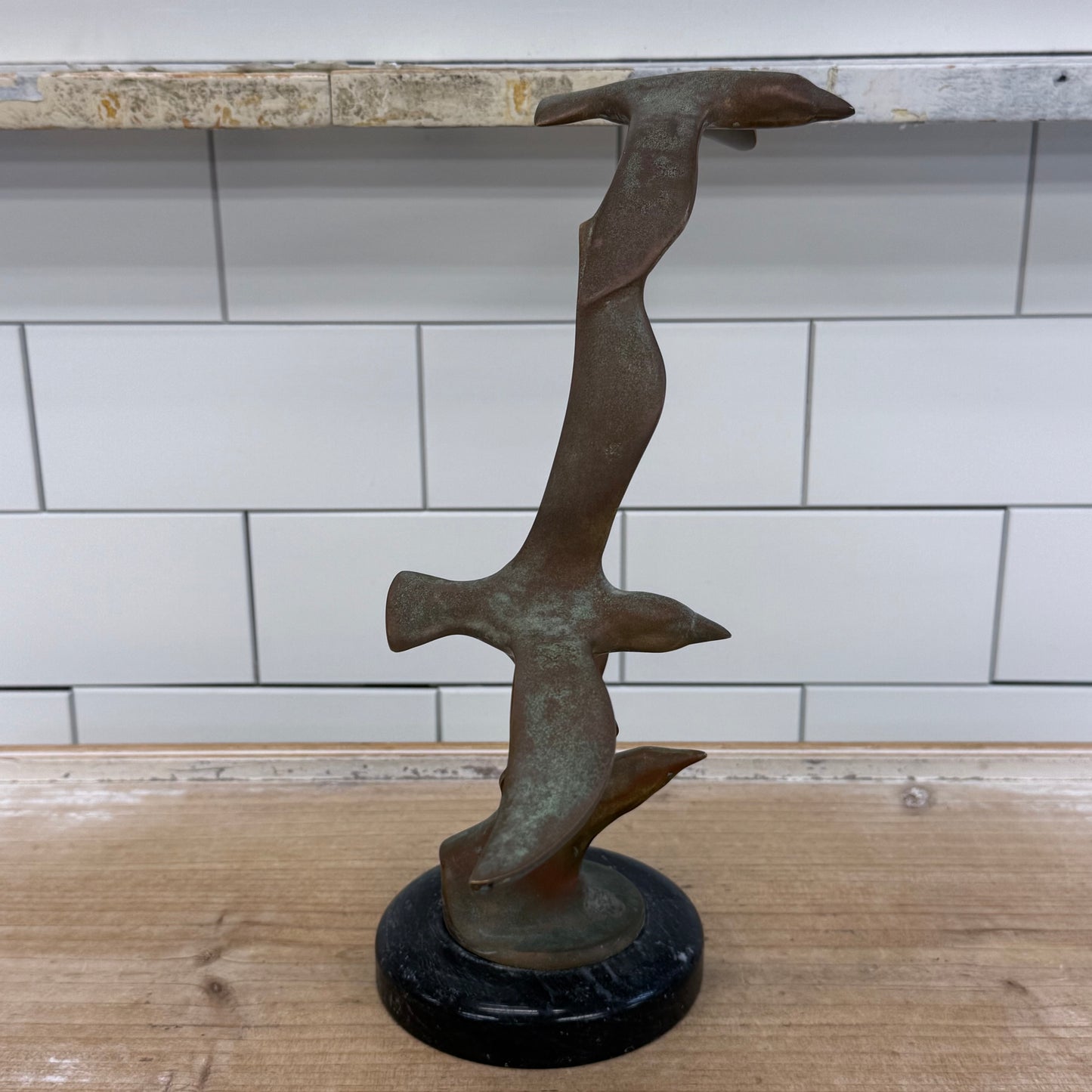 Brass Seabird Sculpture on Marble Base 1970s